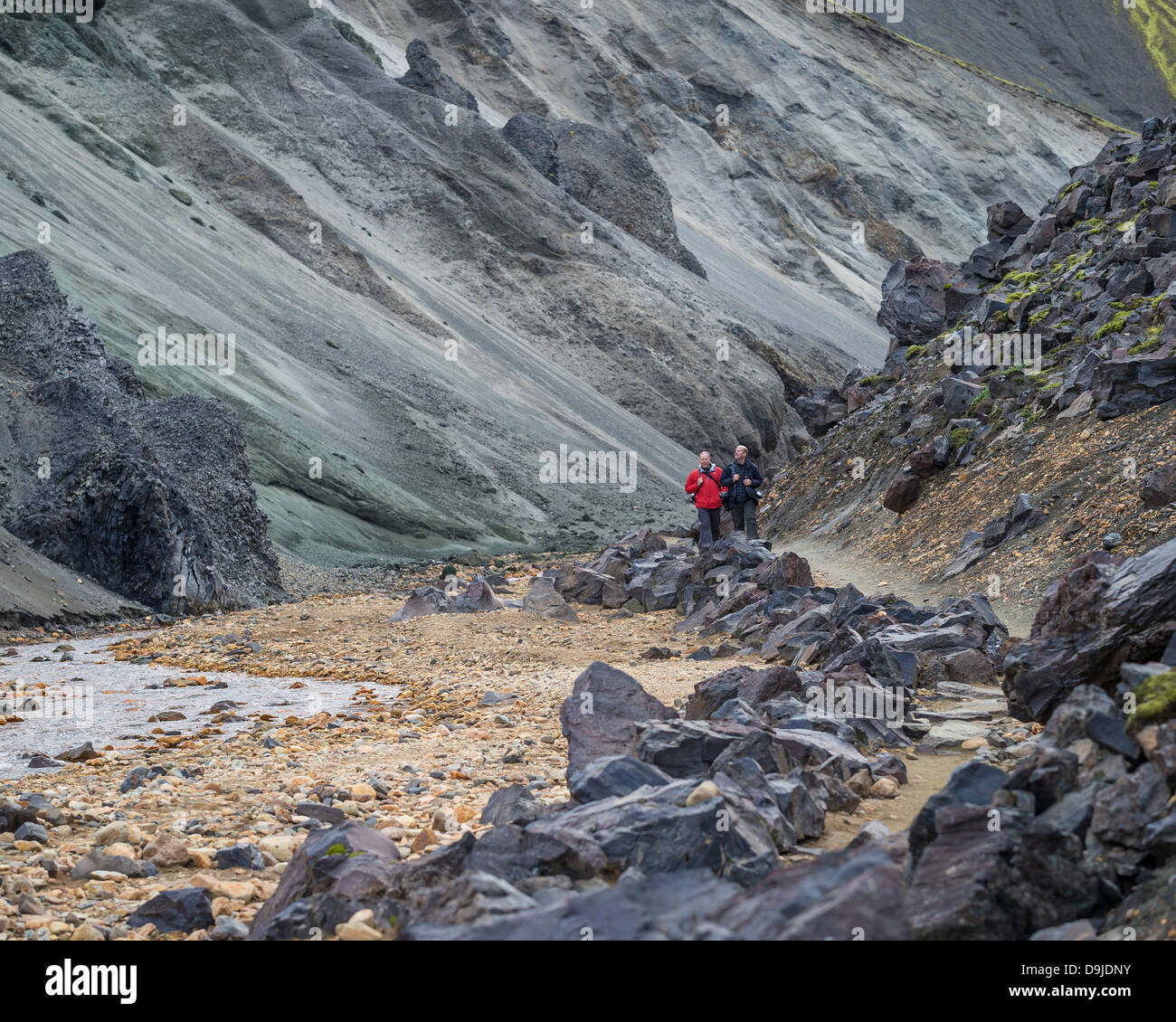 Menschen wandern in den Highlands, Landmannalaugar, Island Stockfoto