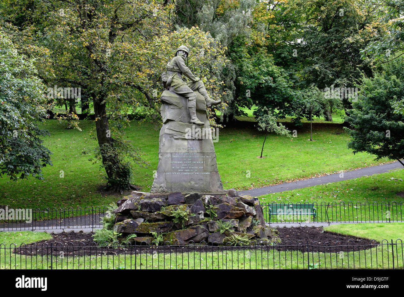 Denkmal für die Hochland-helle Infanterie gefallenen in den südafrikanischen Krieg, Kelvingrove Park West End von Glasgow, Schottland, UK Stockfoto