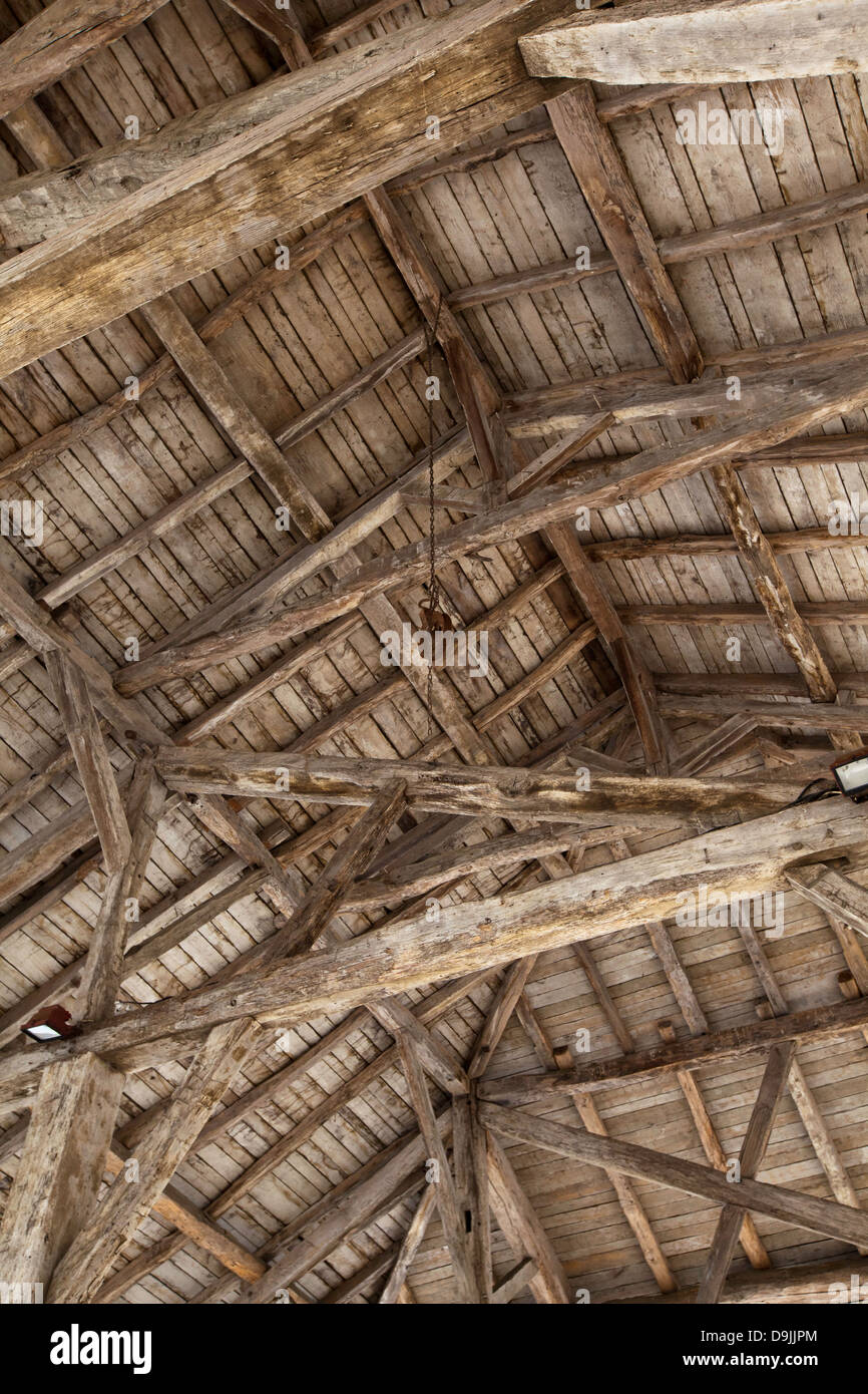 Dach der Markthalle, Platz d ' Armes, Belves, Dordogne, Frankreich Stockfoto