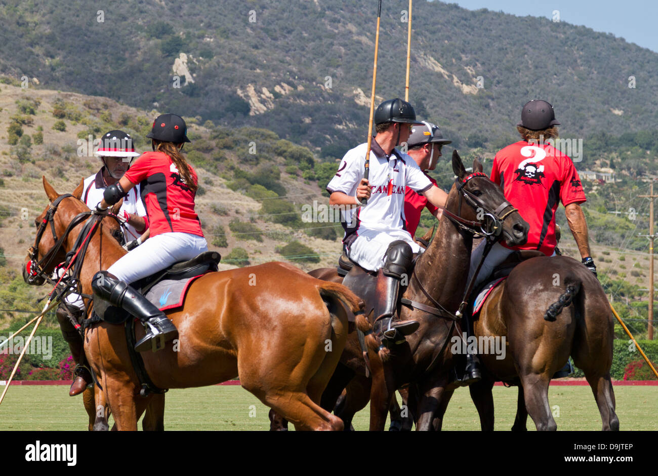 Polo Action in einem Spiel in der Nähe von Santa Barbara, Kalifornien. Stockfoto