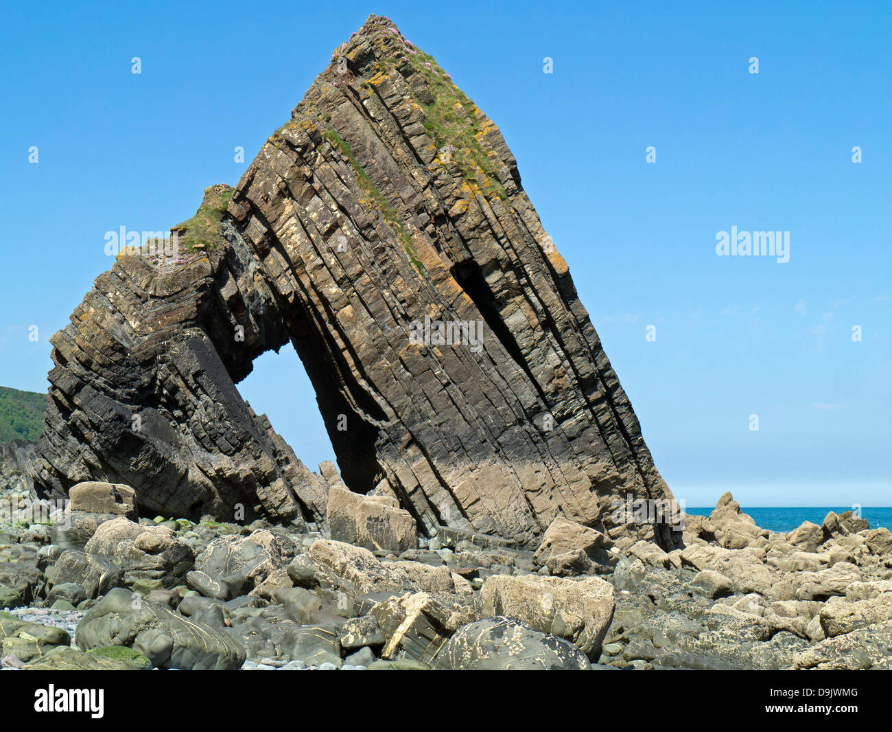 Blackchurch Rock am Mund Mühle North Devon, UK. Stockfoto