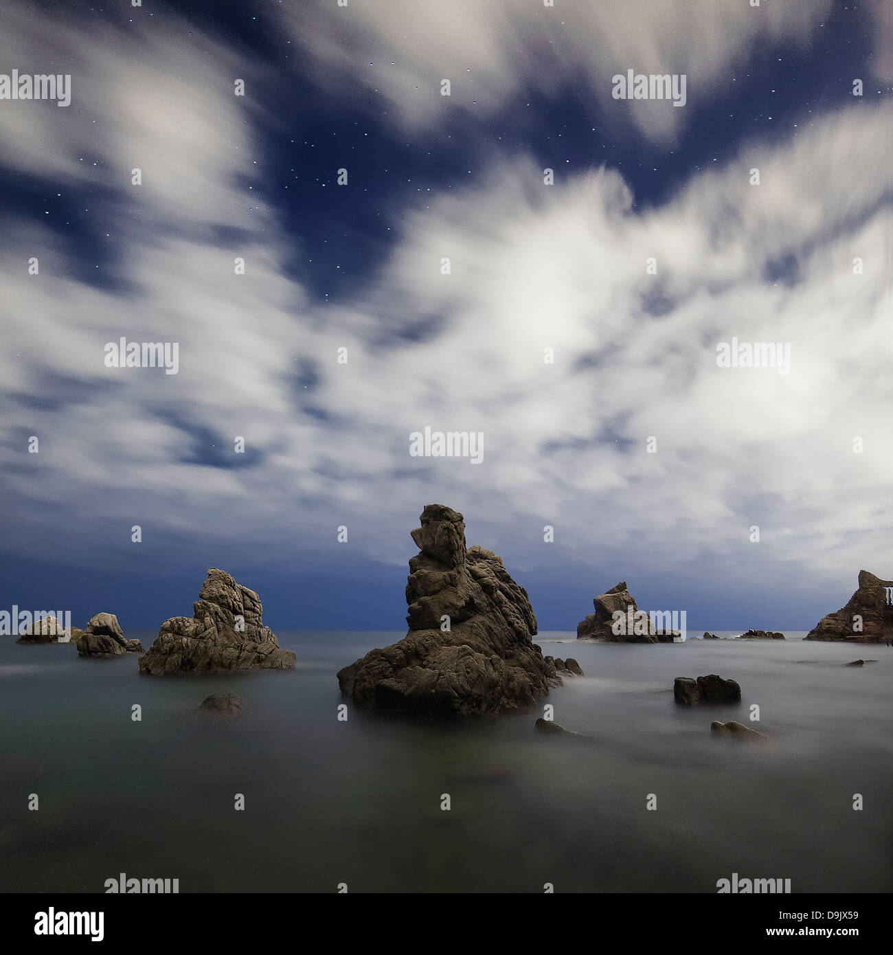 Nacht-Felsen, Costa Brava in Spanien Stockfoto