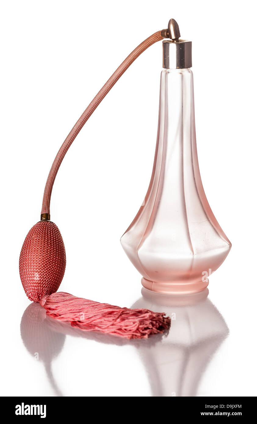 rosa Vintage Parfüm-Flasche mit Zerstäuber Stockfoto
