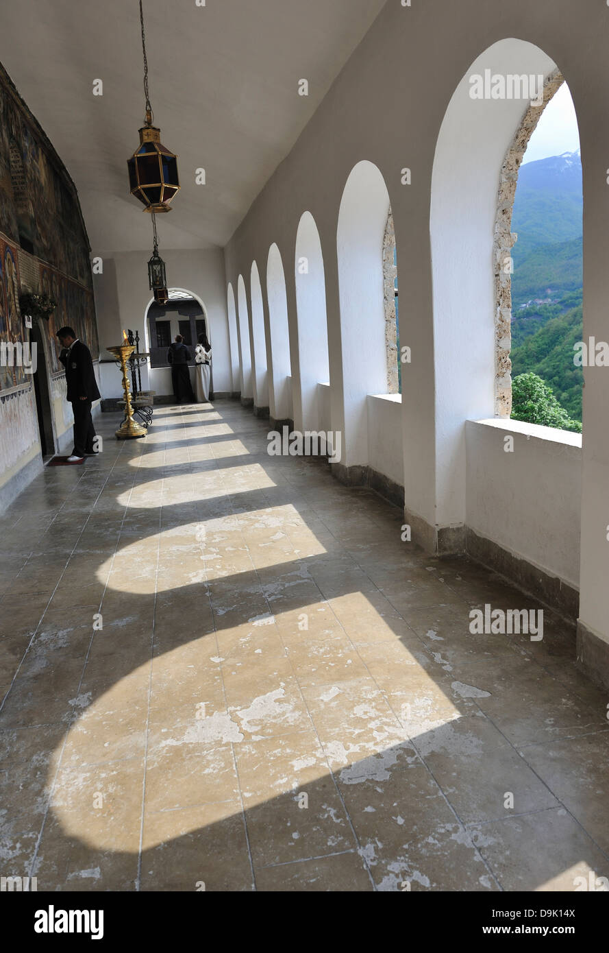 Gewölbten Korridor, Kloster Sveti Jovan Bigorski Mavrovo, Mazedonien Stockfoto