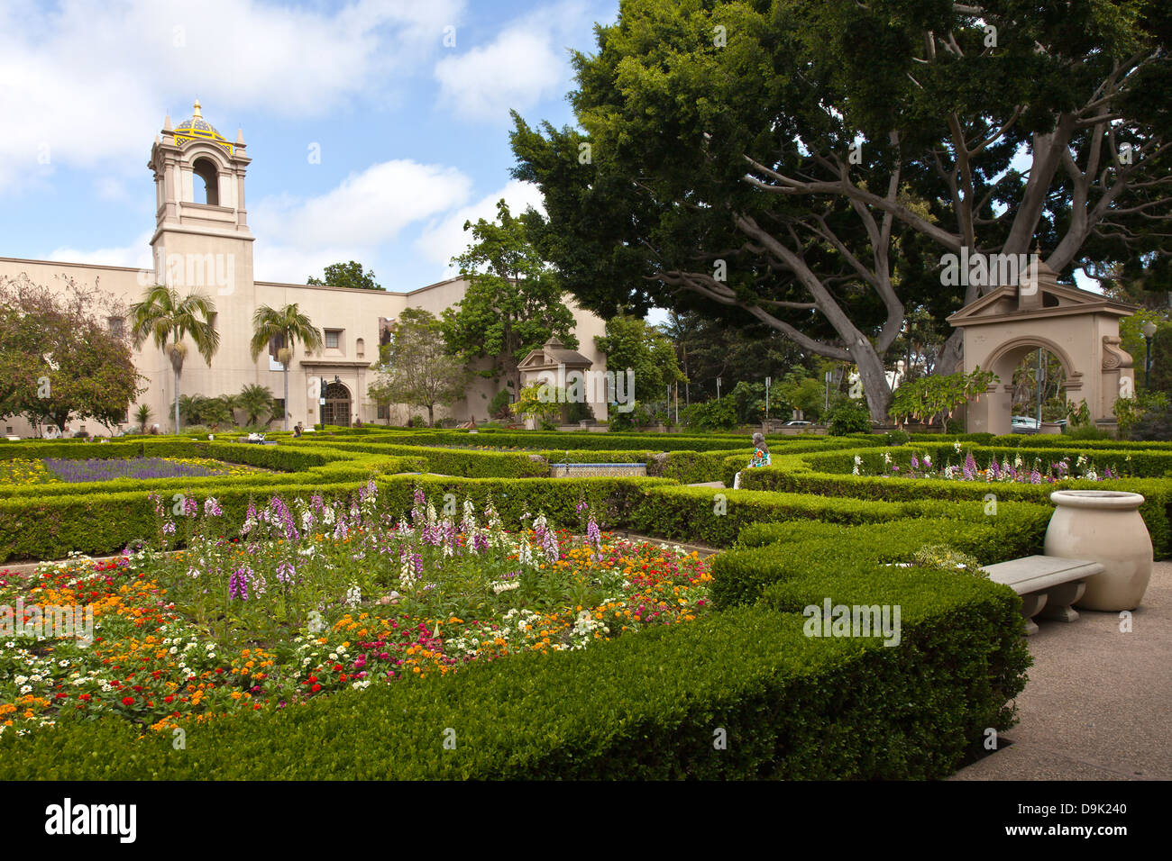 Balboa Park Gärten und Gebäude in San Diego Kalifornien. Stockfoto