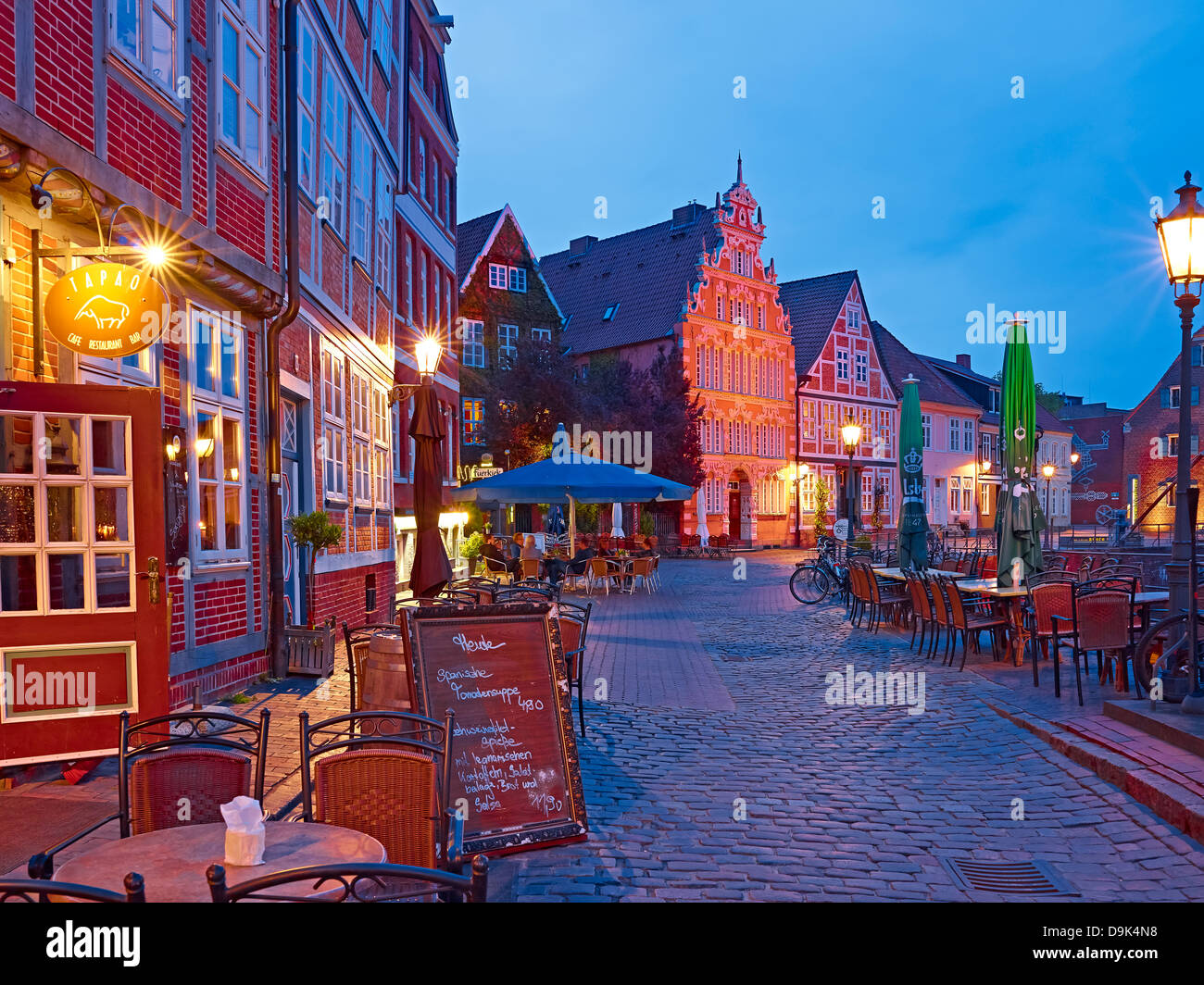 Häuser in der alten Hanse Hafen und Hintze House, Hansestadt Stade, Niedersachsen, Deutschland Stockfoto