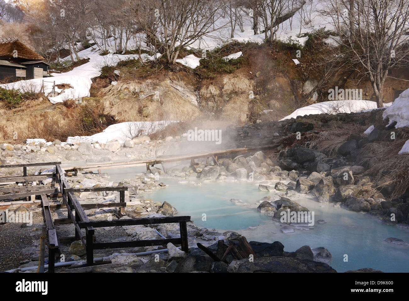 Heißes Quellwasser am Kuroyu am Nyuto Onsen, Akita, Japan Stockfoto