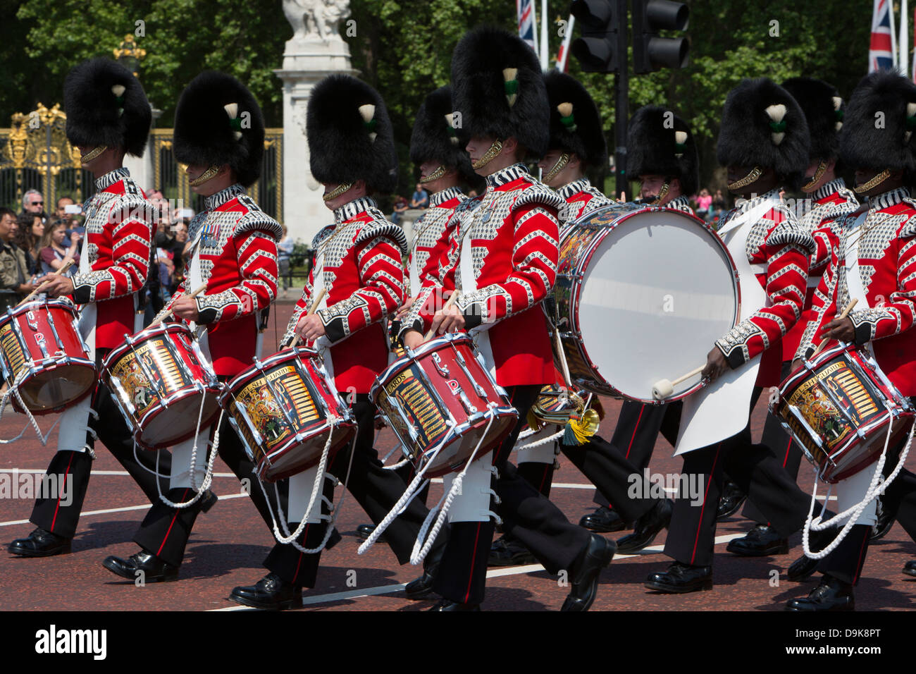 Die Band von der Welsh Guards marschieren in London. Stockfoto