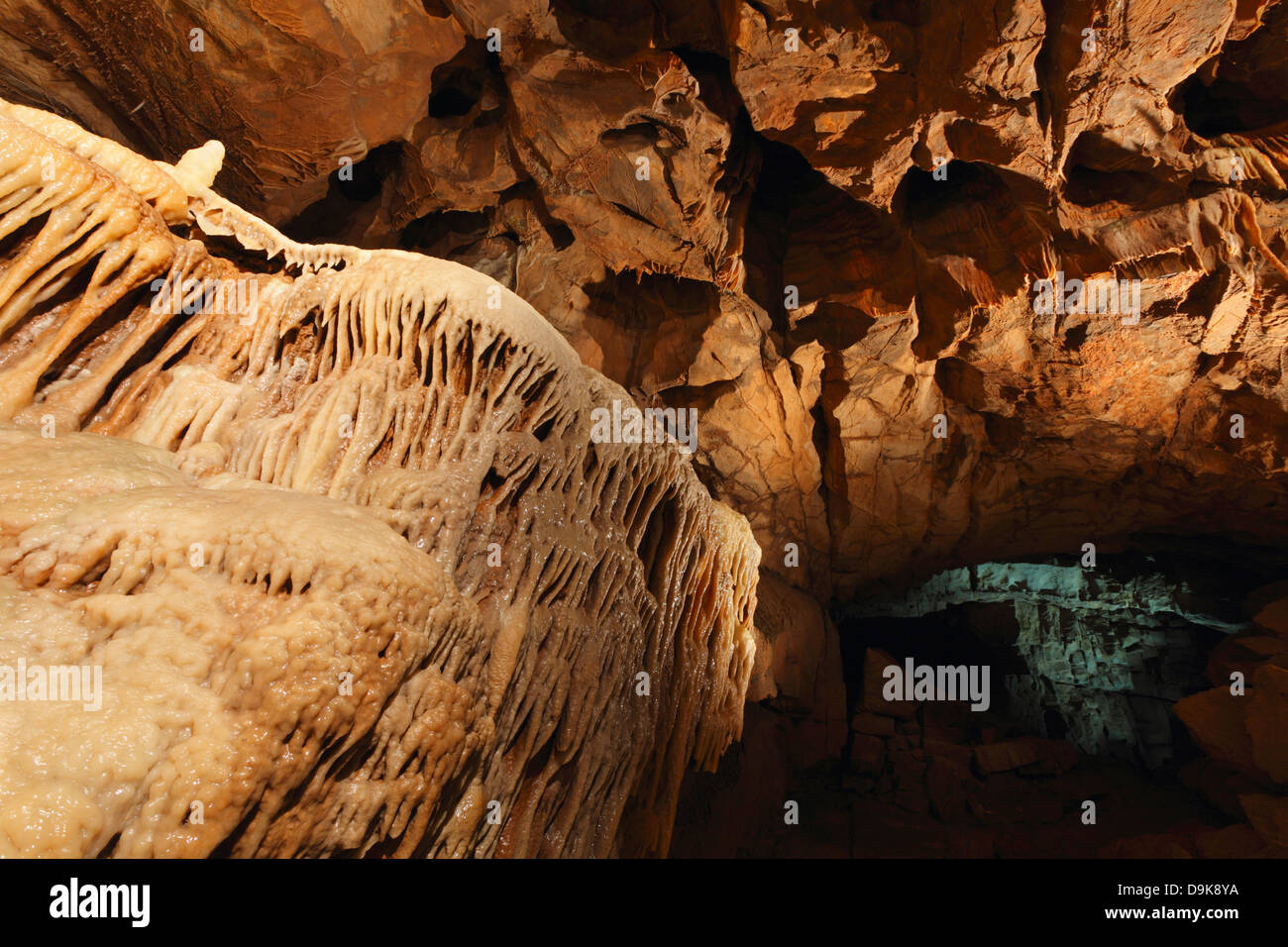 Detail der Kalksteinformationen in Gough Höhle. Cheddar Gorge Höhlen. Somerset. England. VEREINIGTES KÖNIGREICH. Stockfoto