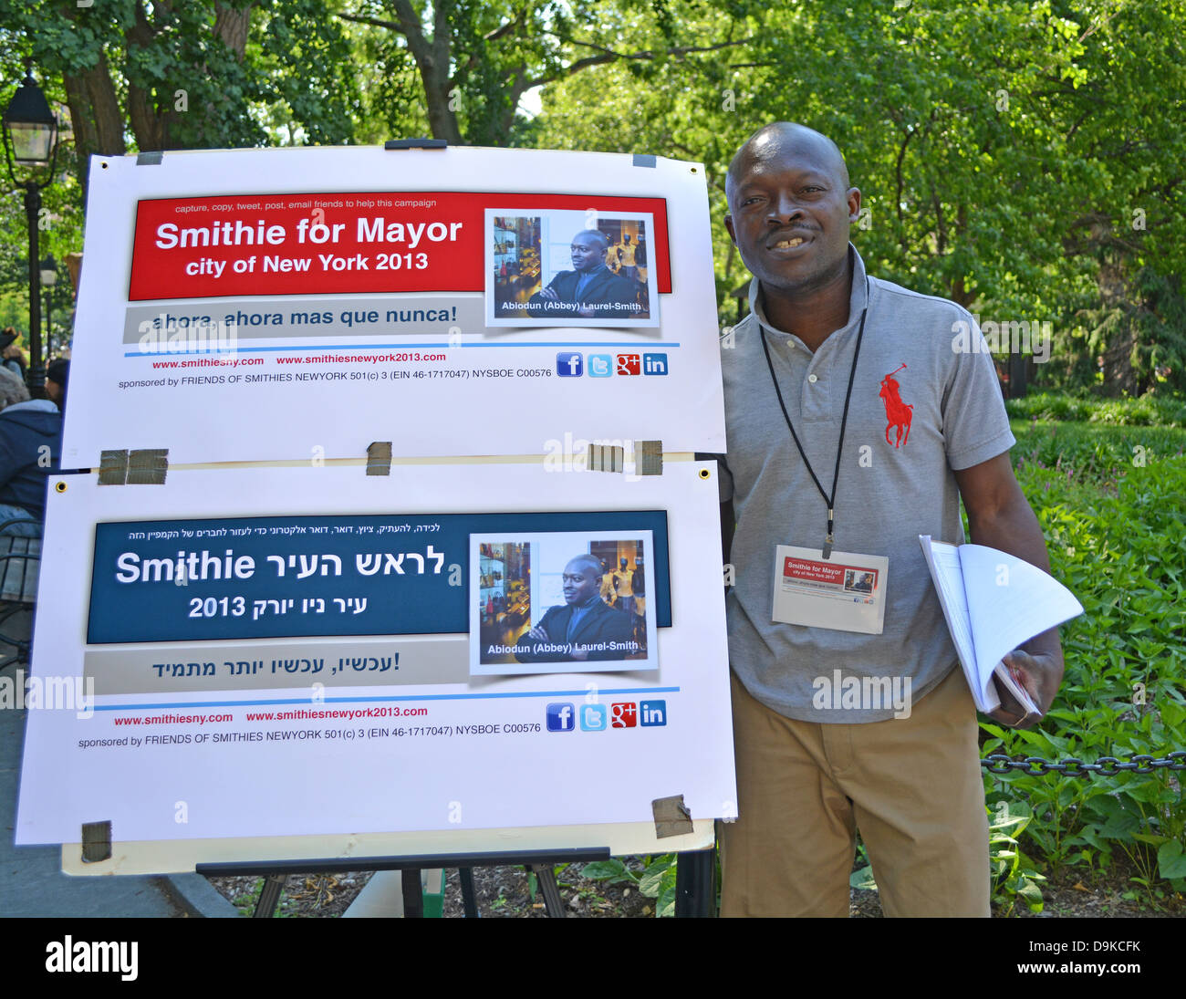 Porträt der Abtei Laurel-Smith, ein Kandidat für die Bürgermeister von New York City. Aufgenommen im Washington Square Park in Greenwich Village Stockfoto