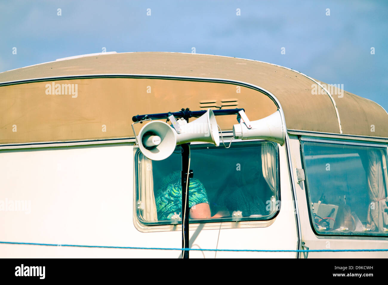 Sekretärinnen Wohnwagen und Beschallung bei outdoor-event Stockfoto