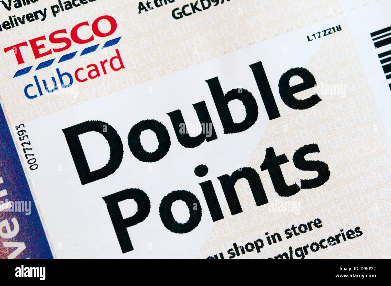 Tesco Clubcard doppelte Punkte Gutschein. Stockfoto