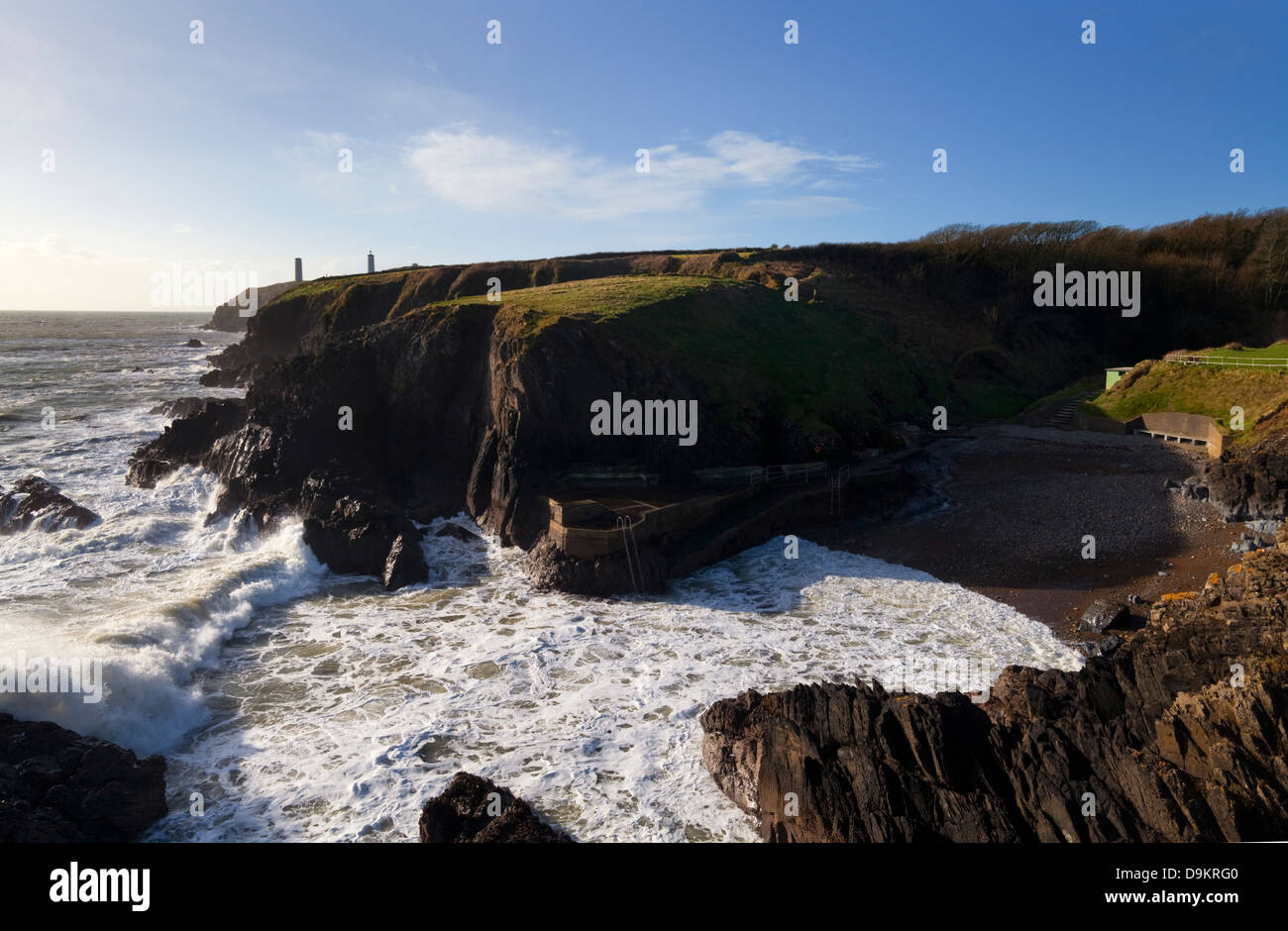 Newtown-Bucht, in der Nähe der Metall Mann auf Newtown Kopf, Tramore, Grafschaft Waterford, Irland Stockfoto