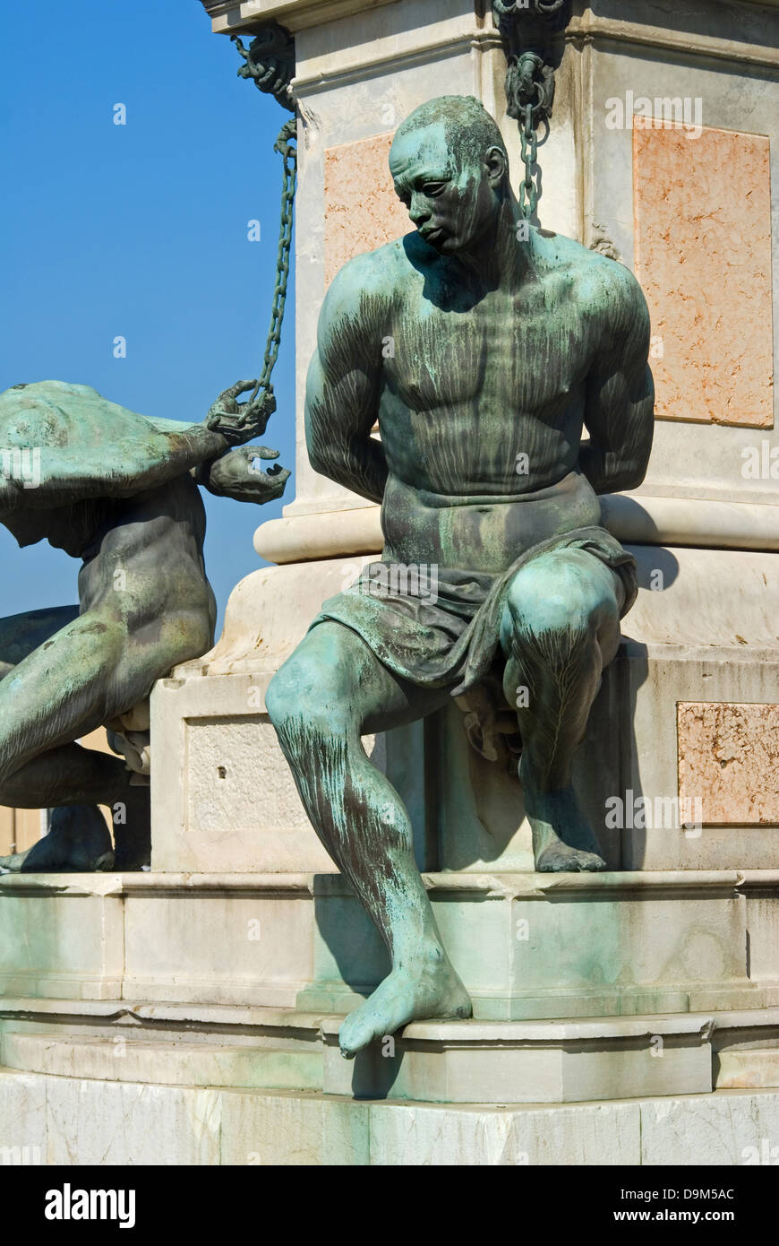 Livorno, Toskana, Italien. Monumento dei Quattro Mori (Monument der vier Mauren) Detail des Sklaven in Ketten Stockfoto