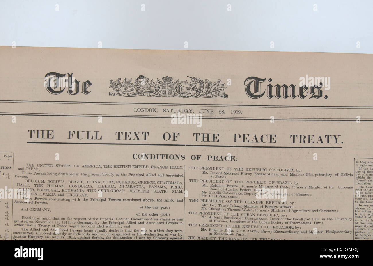 The Times Zeitung Samstag 28 Juni 1919 Mit Dem Vollständigen