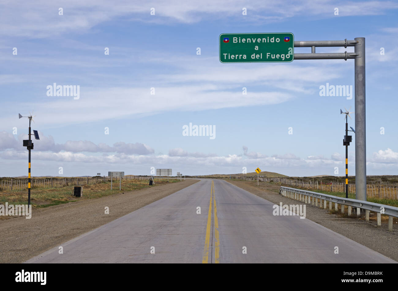 Bienvenido a Tierra Del Fuego zu unterzeichnen, auf der Autobahn 3 in Argentinien Stockfoto