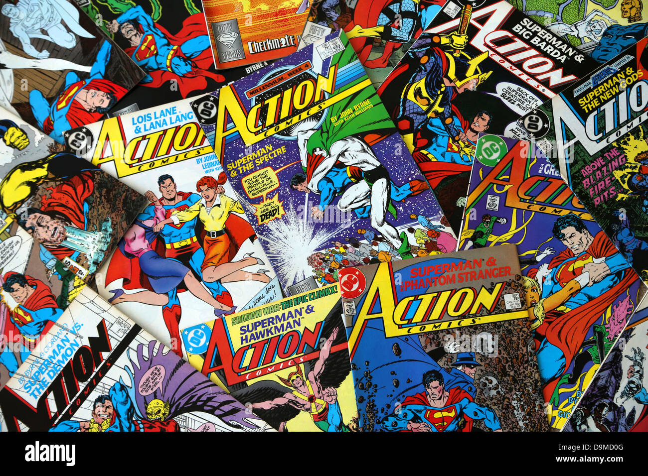 Eine Sammlung von DC Comics Superman Action Comics Stockfoto