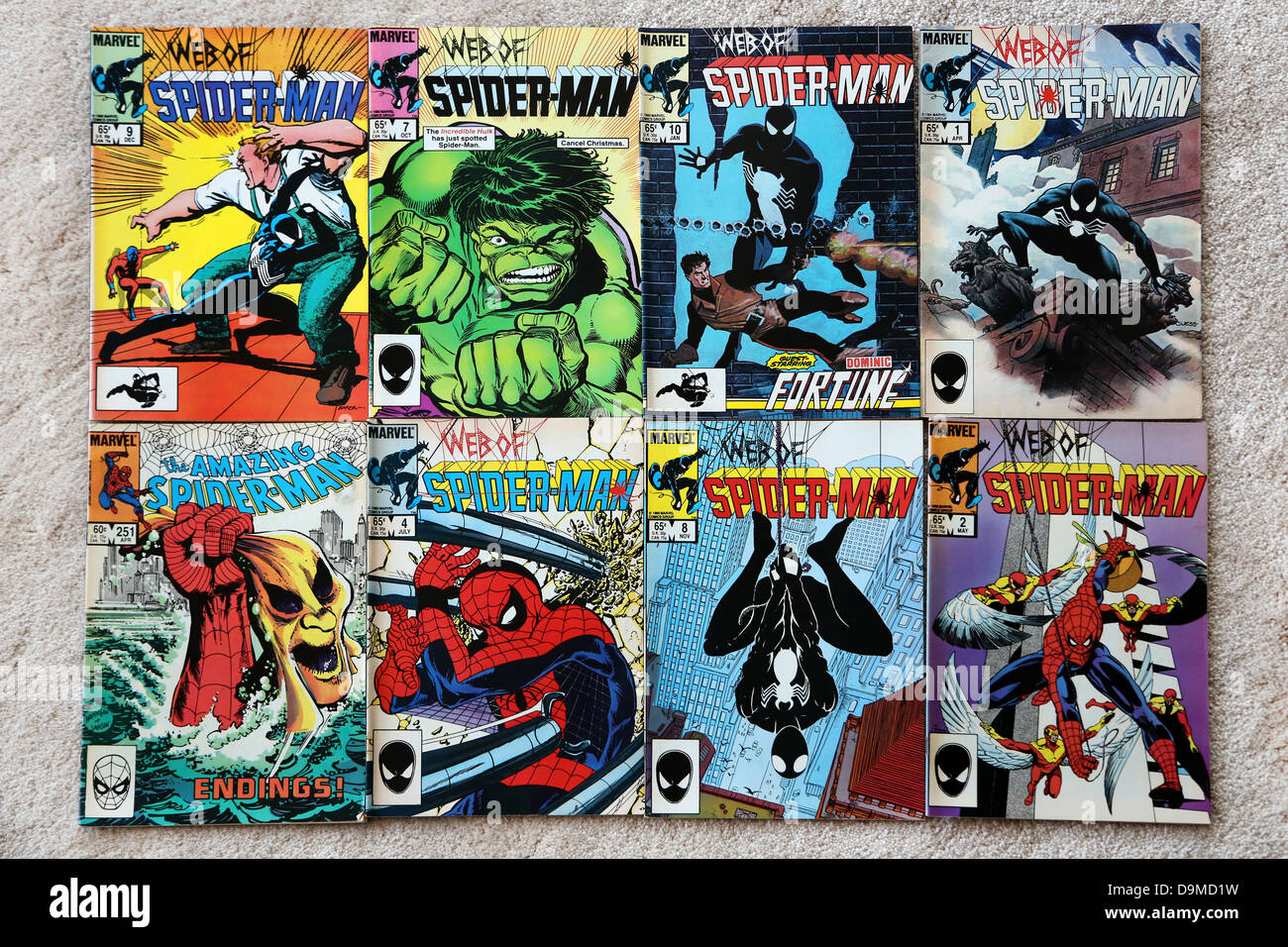 Sammlung von Marvel Comics im Web von Spider-Man und The Amazing Spider-man Stockfoto