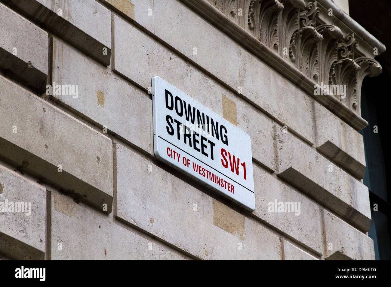Downing Street Beschilderung / Straße Zeichen, Whitehall, London, UK Stockfoto