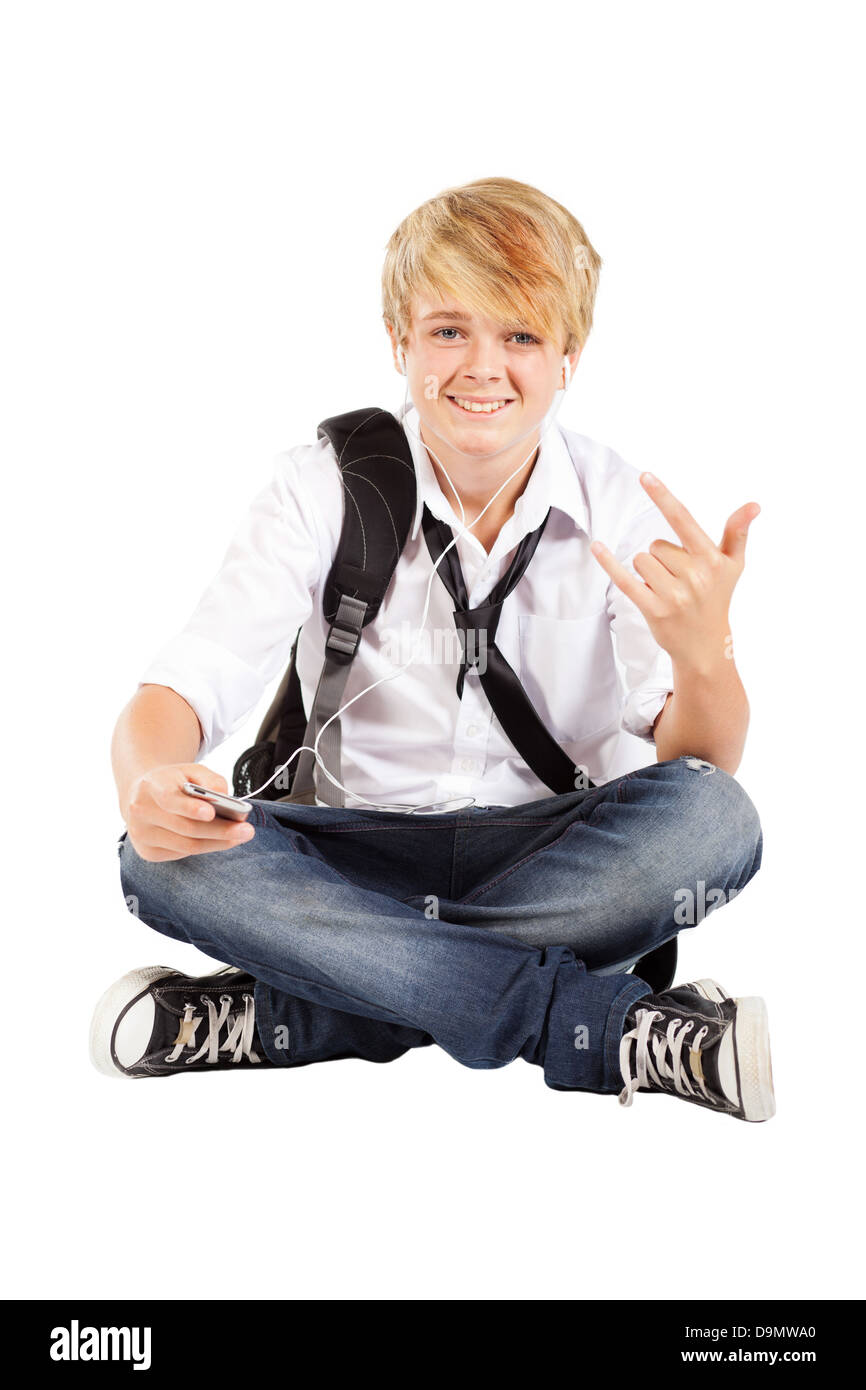 Teen junge Musik hören Stockfoto