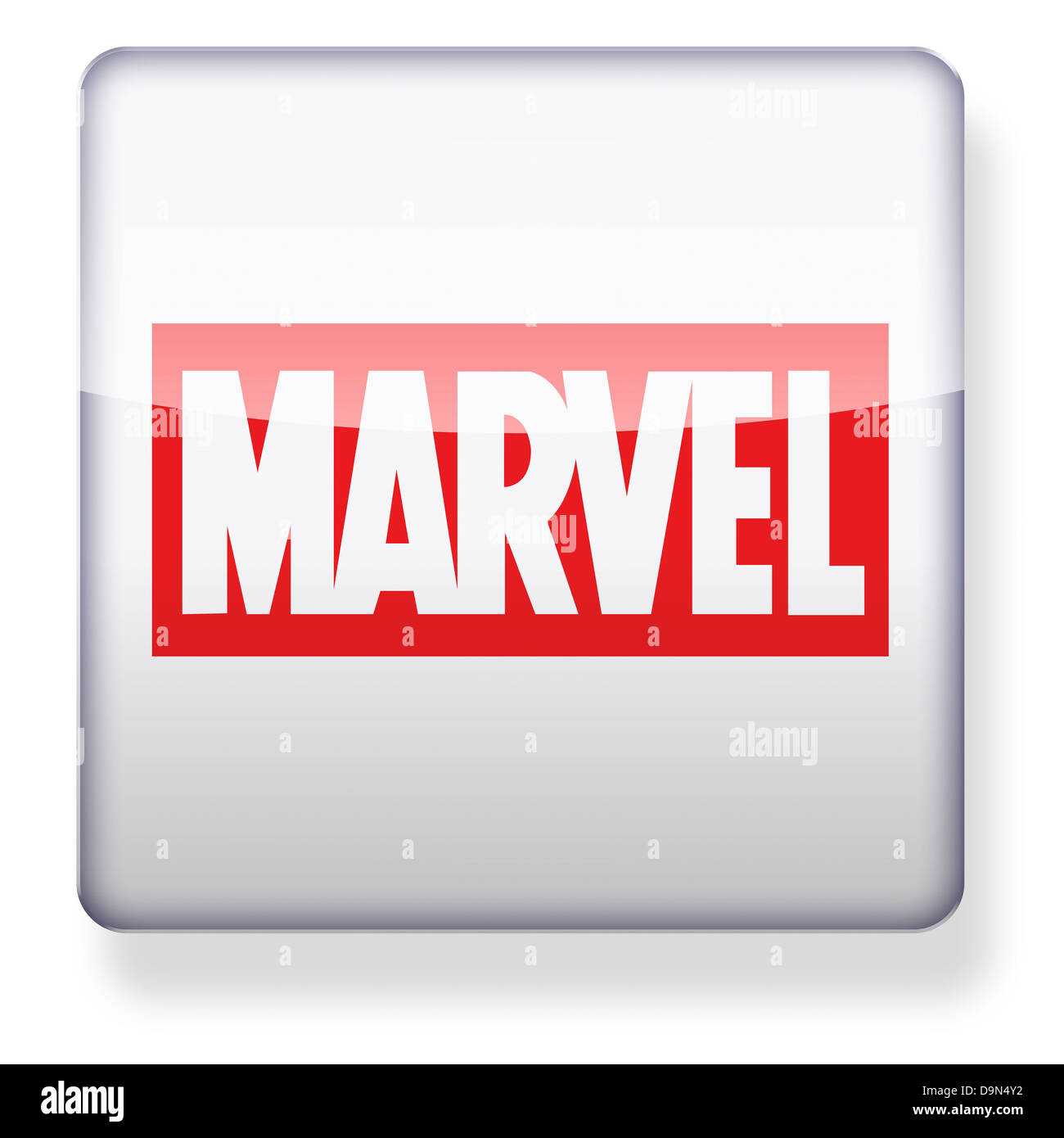 Marvel Comics als app Icon Logo. Clipping-Pfad enthalten. Stockfoto