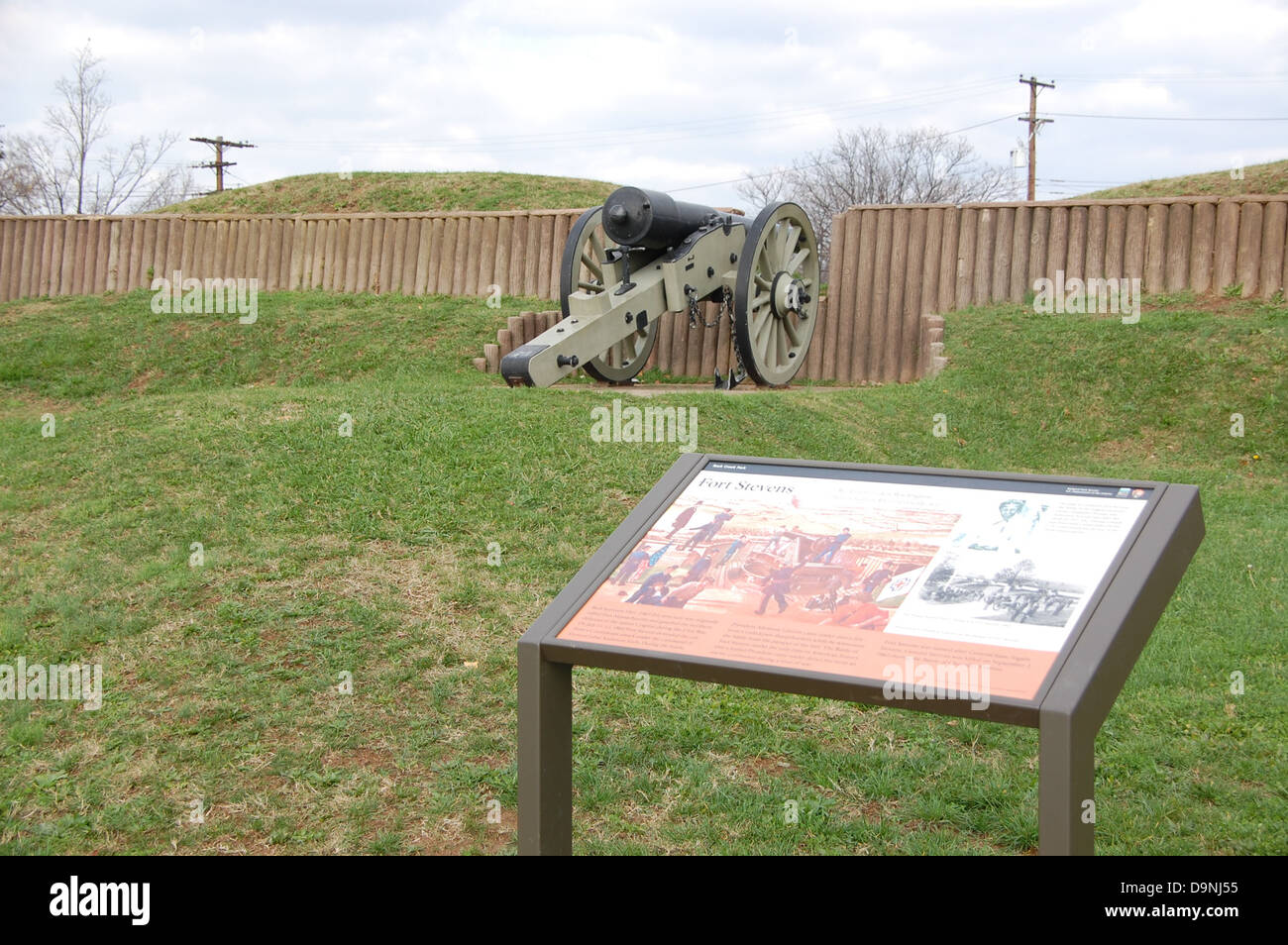 Fort Stevens, Teil der Verteidigung im Bürgerkrieg, ist ein historischer Ort innerhalb des Nationalparksystems. Während des Amerikanischen Bürgerkrieges spielte sie eine wichtige Rolle, indem sie die Hauptstadt verteidigte. Stockfoto