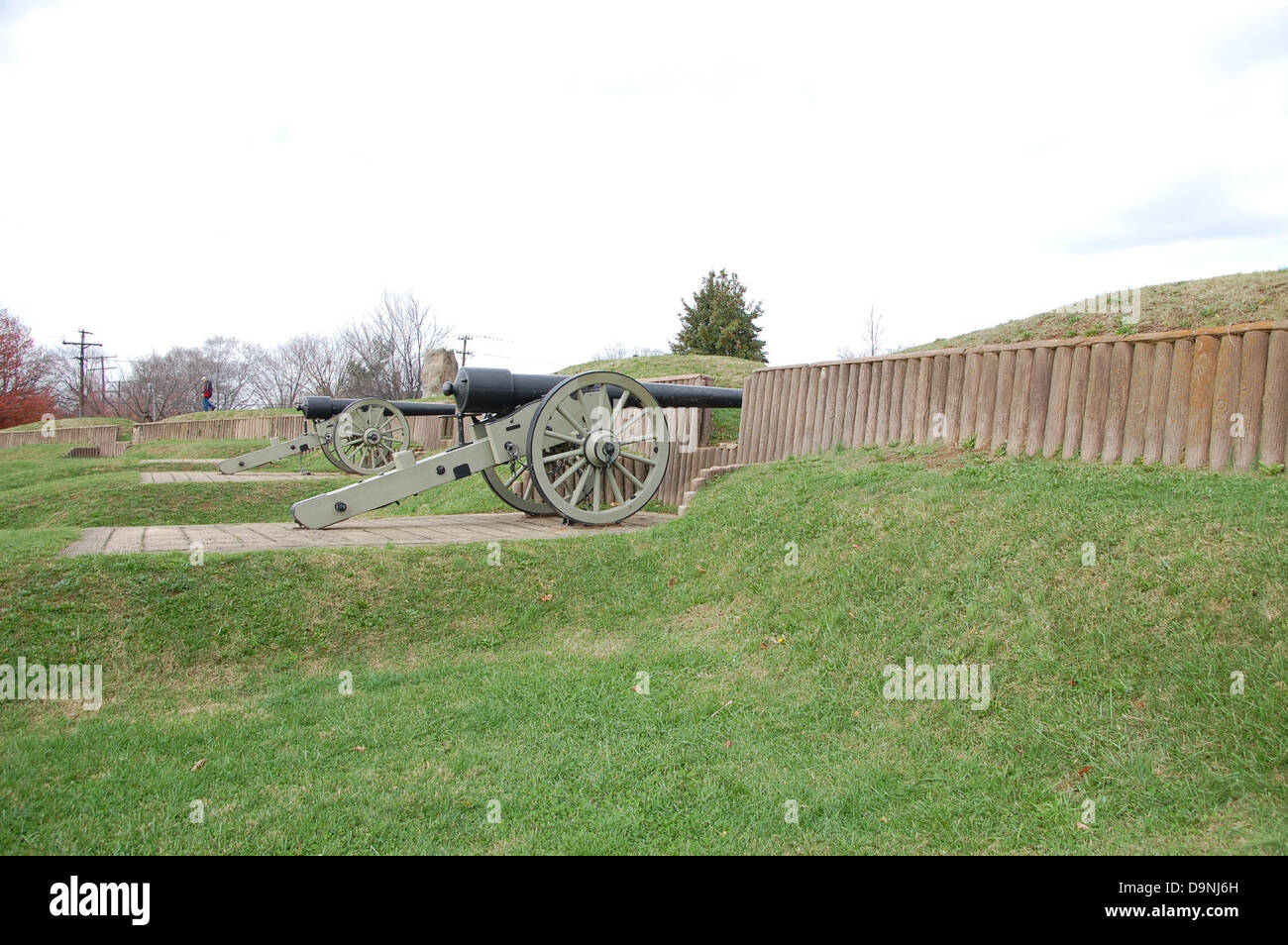 Fort Stevens, Teil der Verteidigung im Bürgerkrieg, ist eine historische Militärstätte in Washington, D.C., die Besuchern einen Einblick in die strategische Verteidigung der Stadt während des Bürgerkrieges bietet, mit erhaltenen Erdwerken und interpretierenden Exponaten. Stockfoto