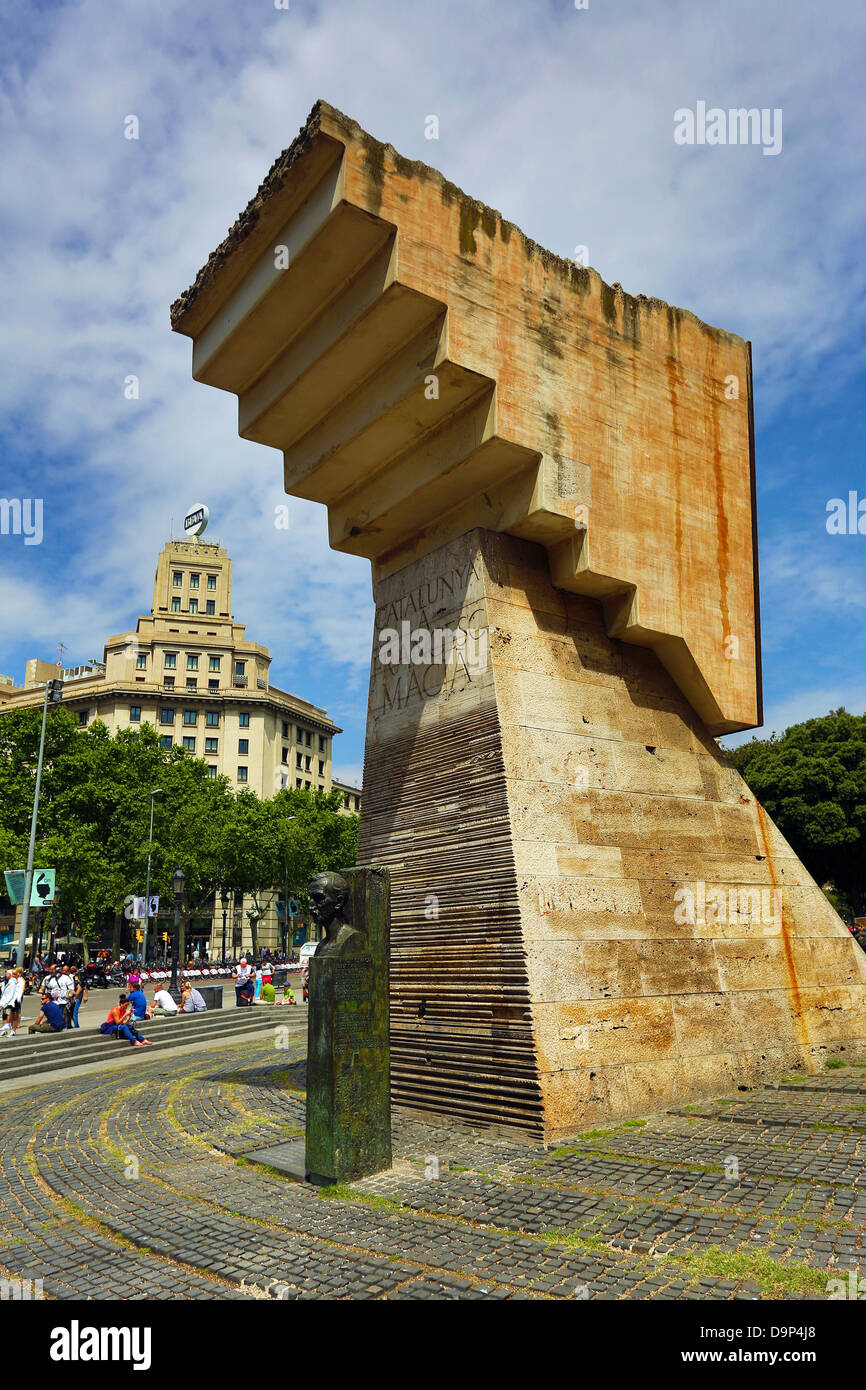 Francesc Macia Denkmal in der Placa de Catalunya in Barcelona, Spanien Stockfoto