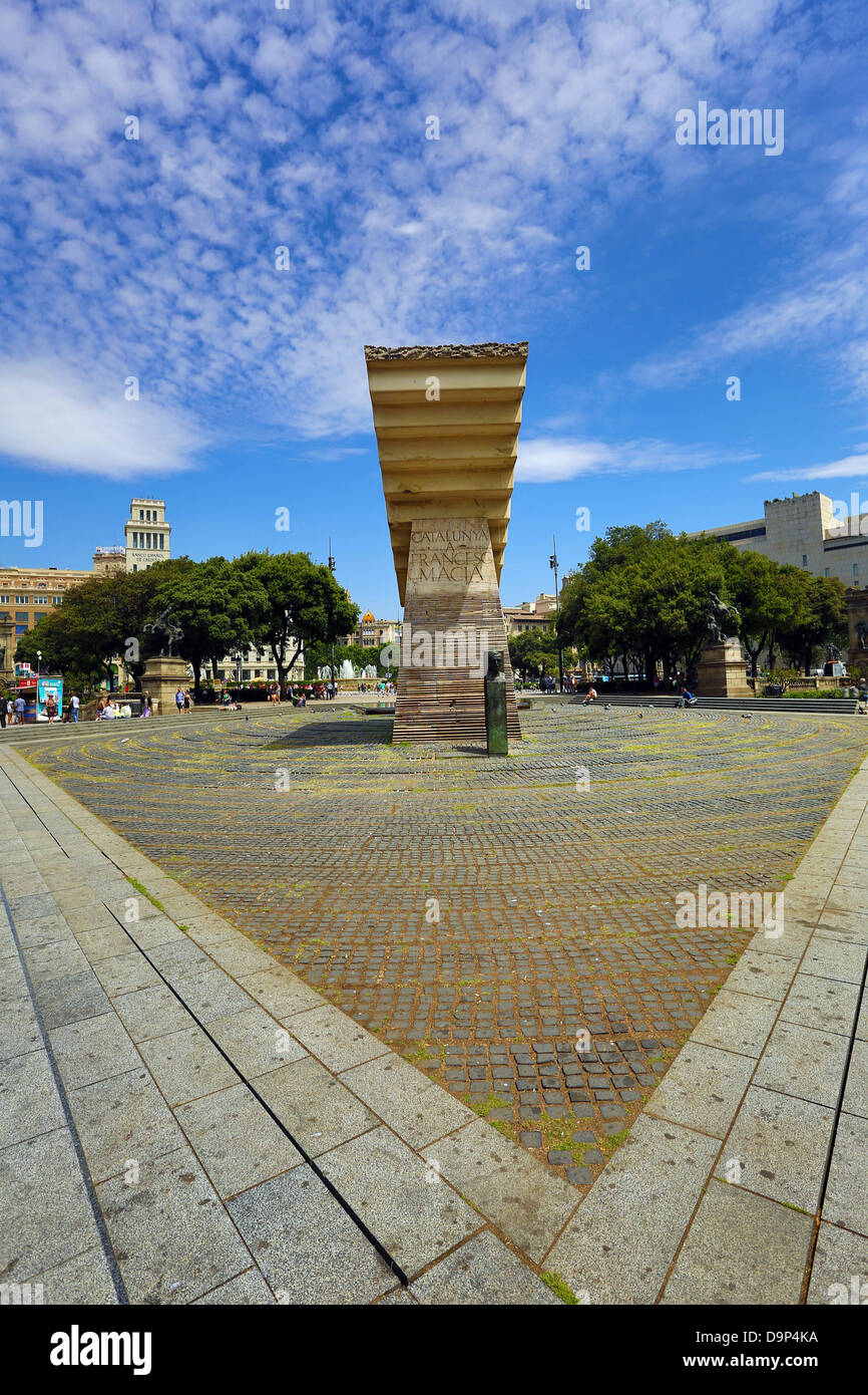 Francesc Macia Denkmal in der Placa de Catalunya in Barcelona, Spanien Stockfoto