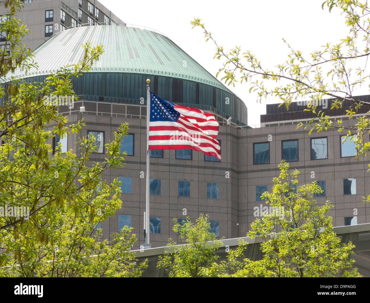 Amerikanische Flagge, World Financial Center, NYC Stockfoto