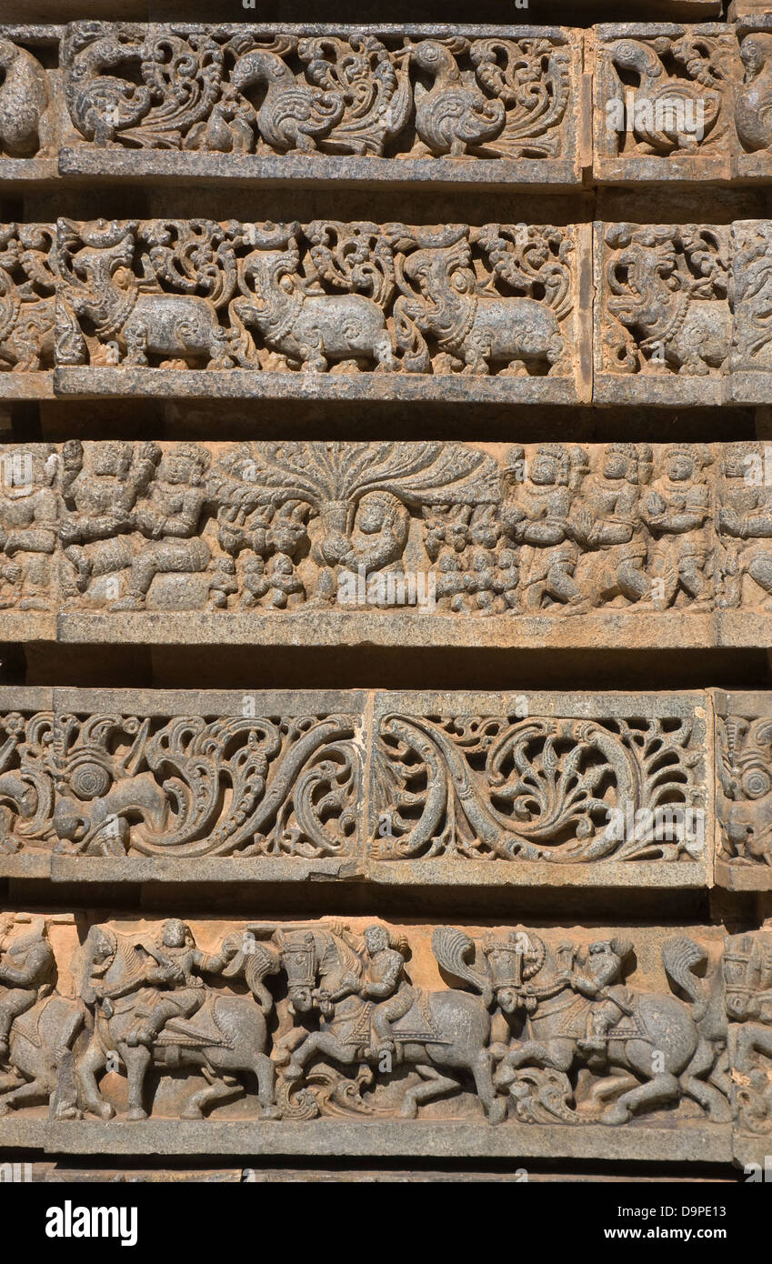 Asien, Indien, Karnataka, Somnathpur, Keshav Tempel Stein schnitzen Stockfoto