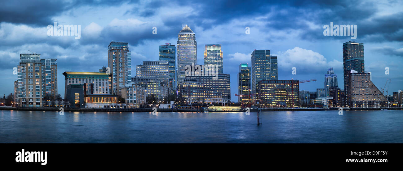Canary Wharf, London, UK-panorama Stockfoto