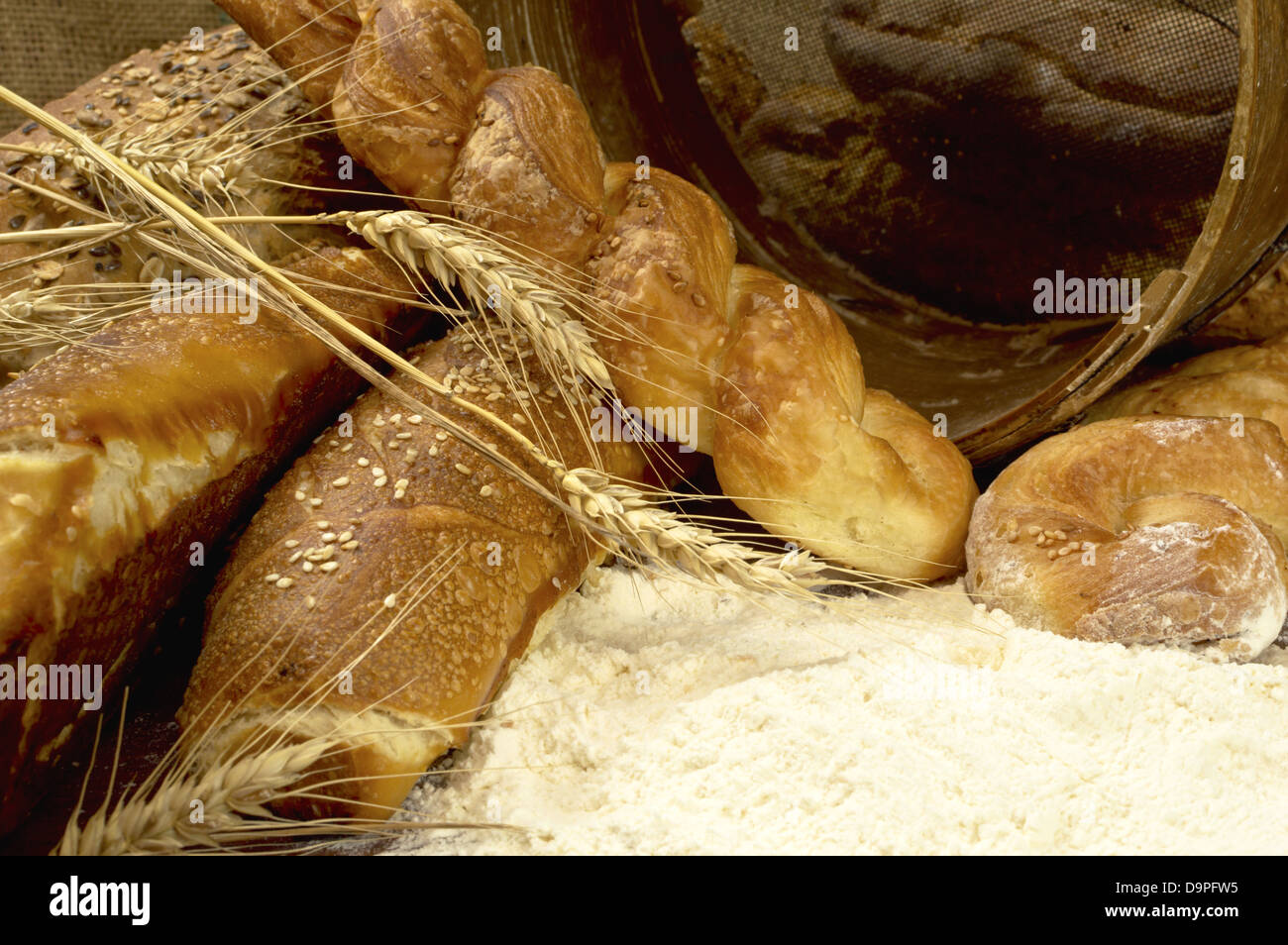 Lecker frisch knackig und warm hausgemachtes Brot. Stockfoto