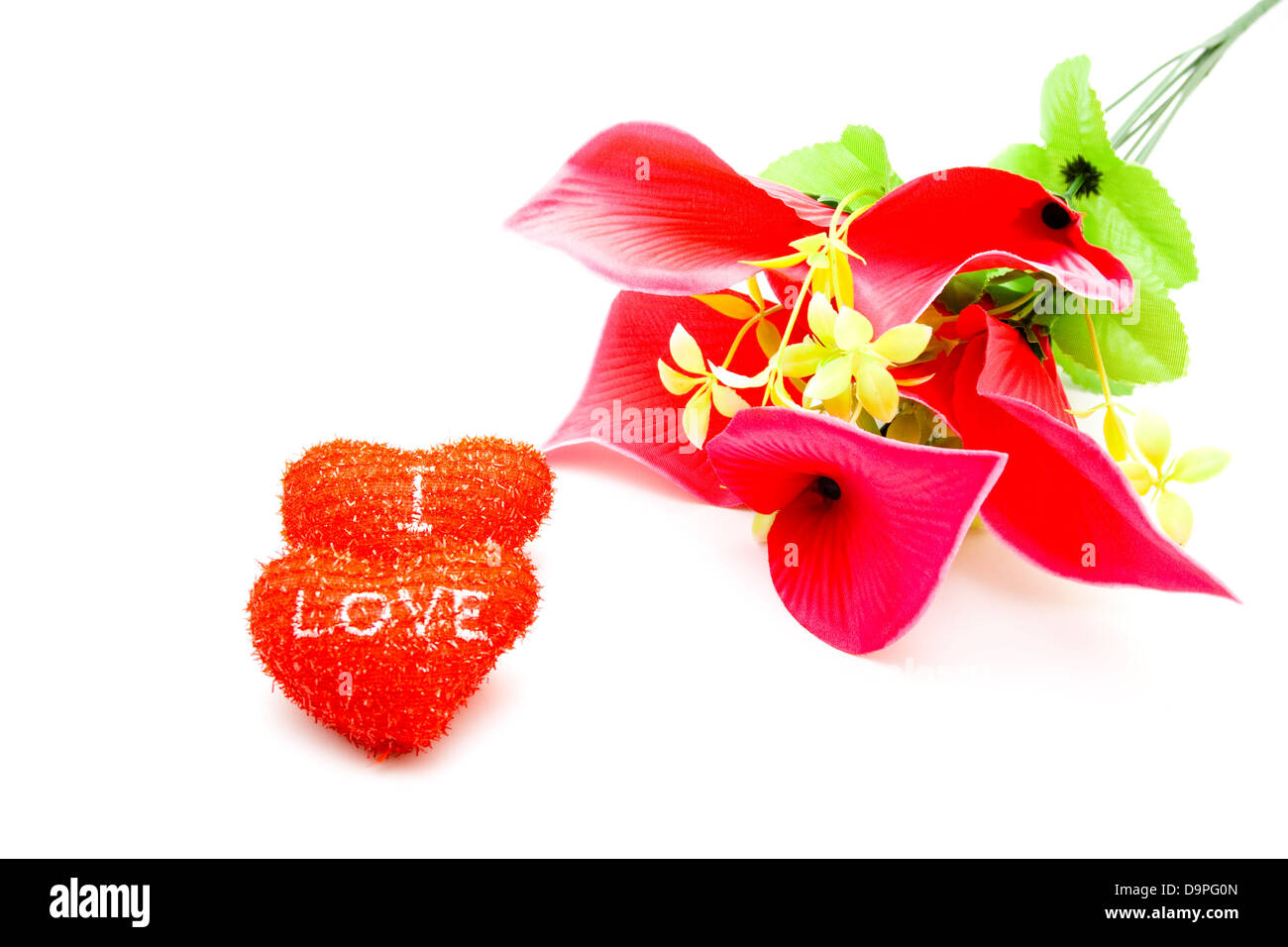 Rote Herzen mit Dekoration Blume Stockfoto