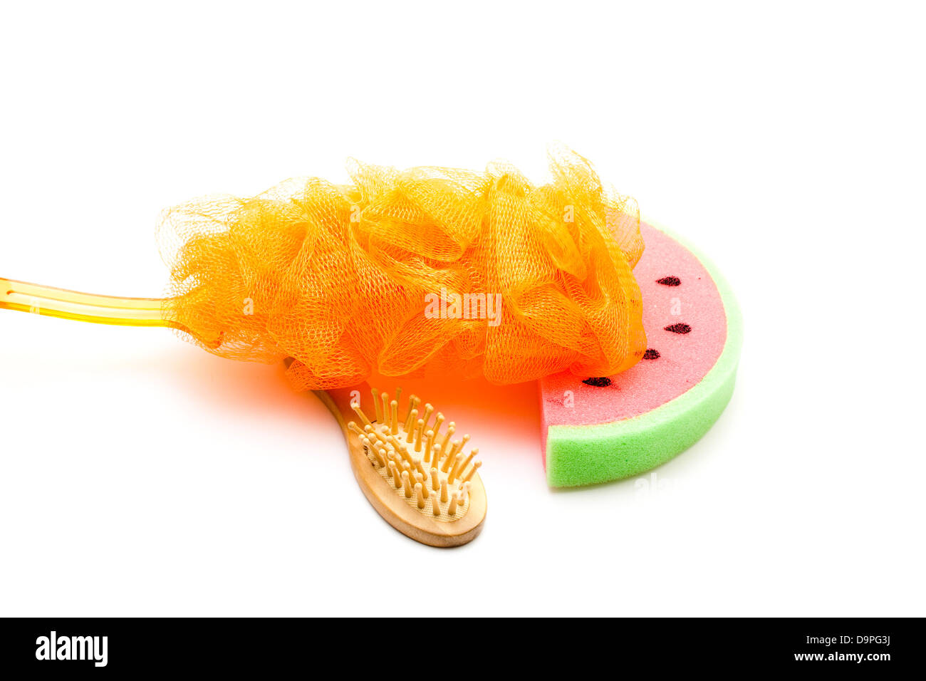 NET Schwamm mit Schwamm Bad und Massage-Bürste Stockfoto