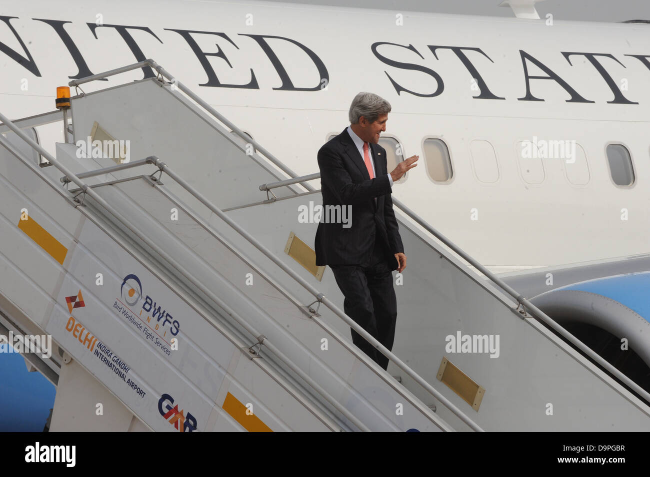 Secretary Kerry kommt in Neu-Delhi, Indien Stockfoto