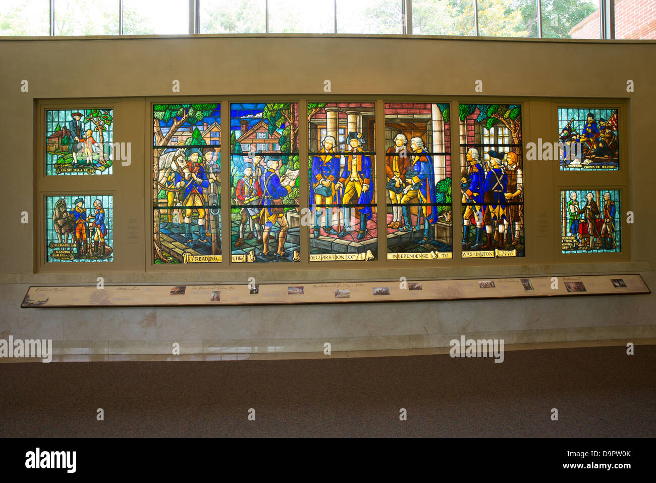 Glasmalerei-Wandbild von George Washington in Mt. Vernon Visitor Center, Virginia, USA Stockfoto
