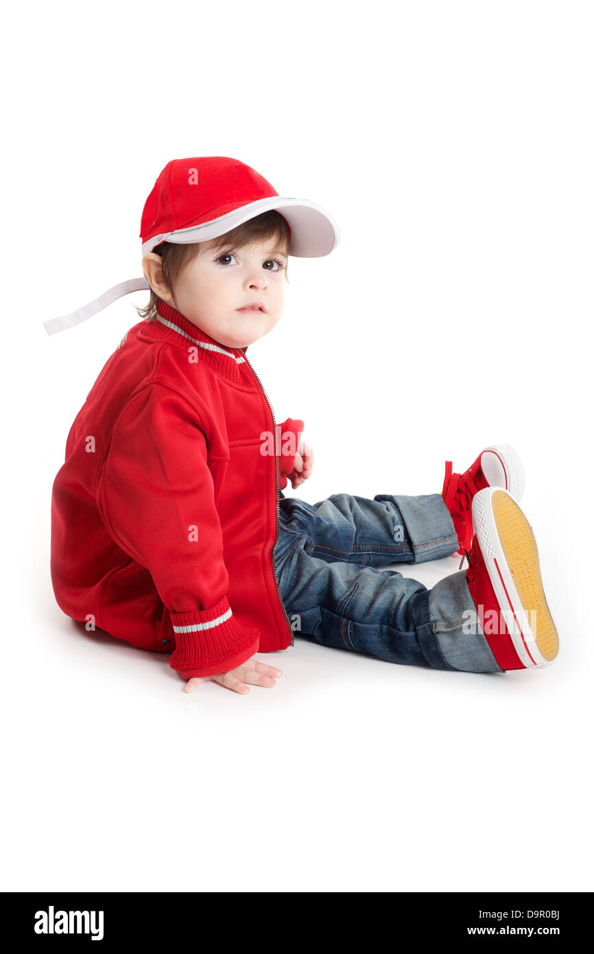 Kleinkind Baby-sitter mit Auto-Renn-outfit Stockfoto