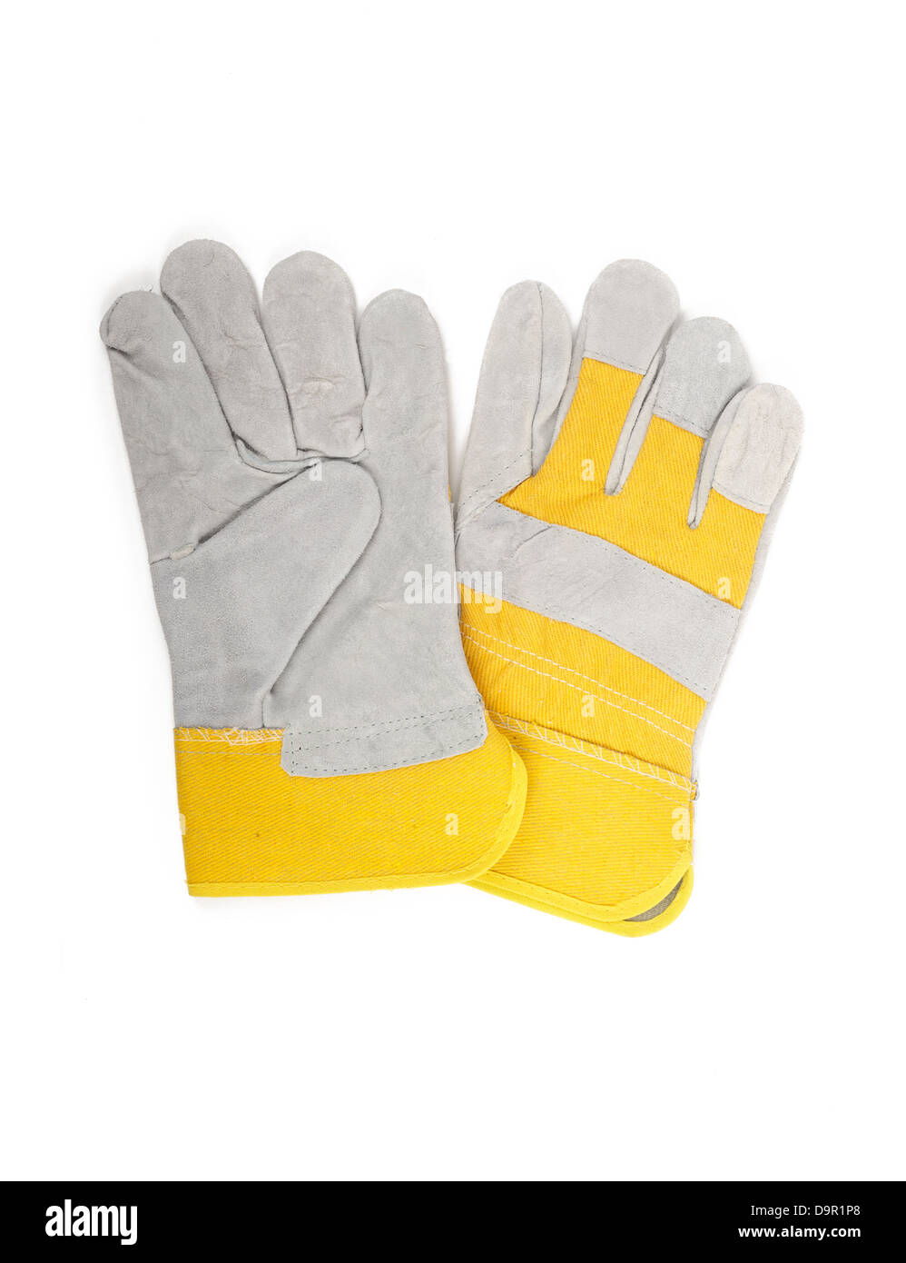 Gelbe Handschuhe isoliert auf weißem Hintergrund Stockfoto