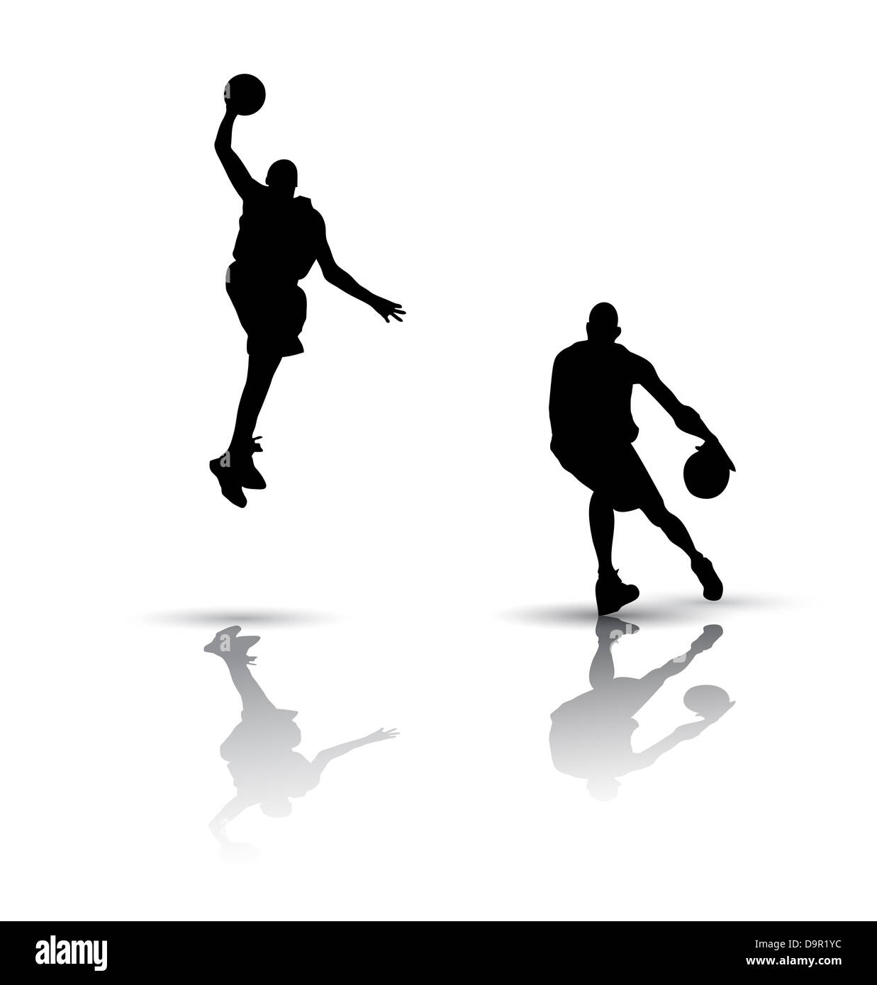 Basketball-Spieler. Silhouette auf weißem Hintergrund Stockfoto