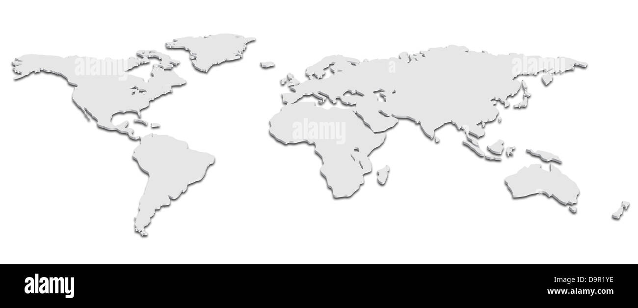 Eine Weltkarte in schwarz und weiß 3D Stockfoto