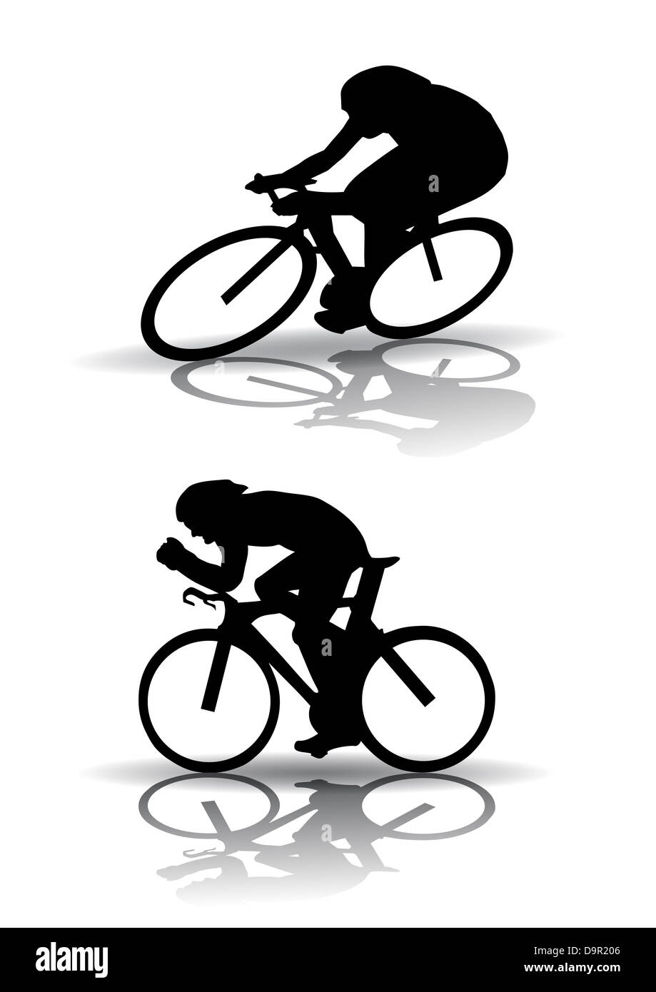 Vektor Grafik Mann auf einem Fahrrad. Silhouette auf weißem Hintergrund Stockfoto
