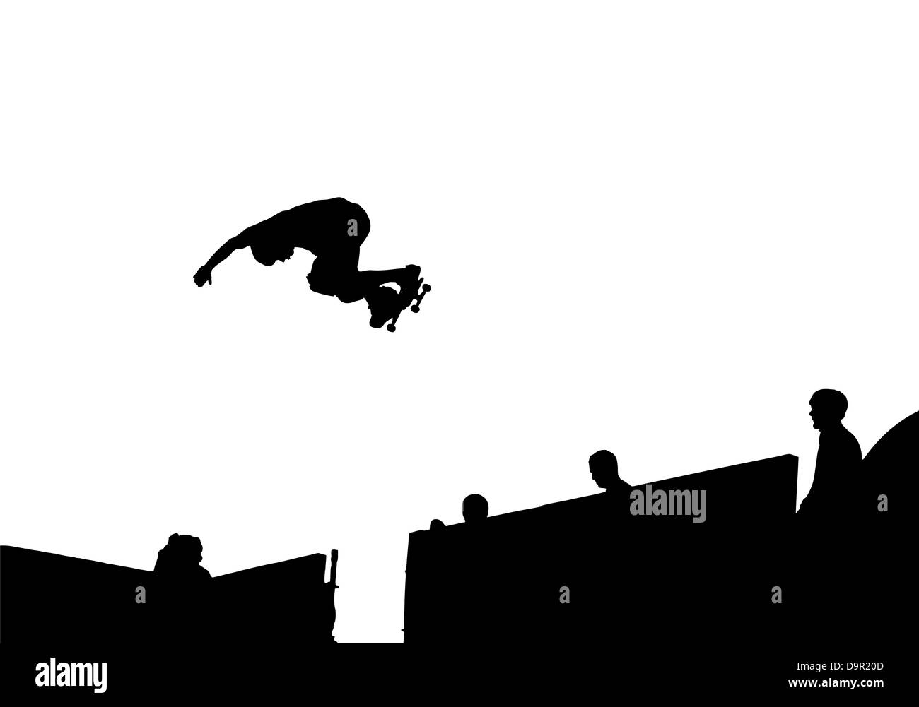 Silhouette Vektor des skateboarding tun einen Backside air Stockfoto