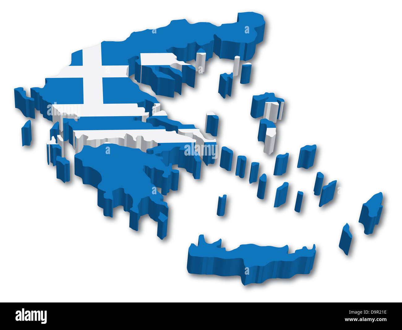 Griechenland-3D-Karte mit Abbildung der Flagge auf weißem Hintergrund  Stockfotografie - Alamy