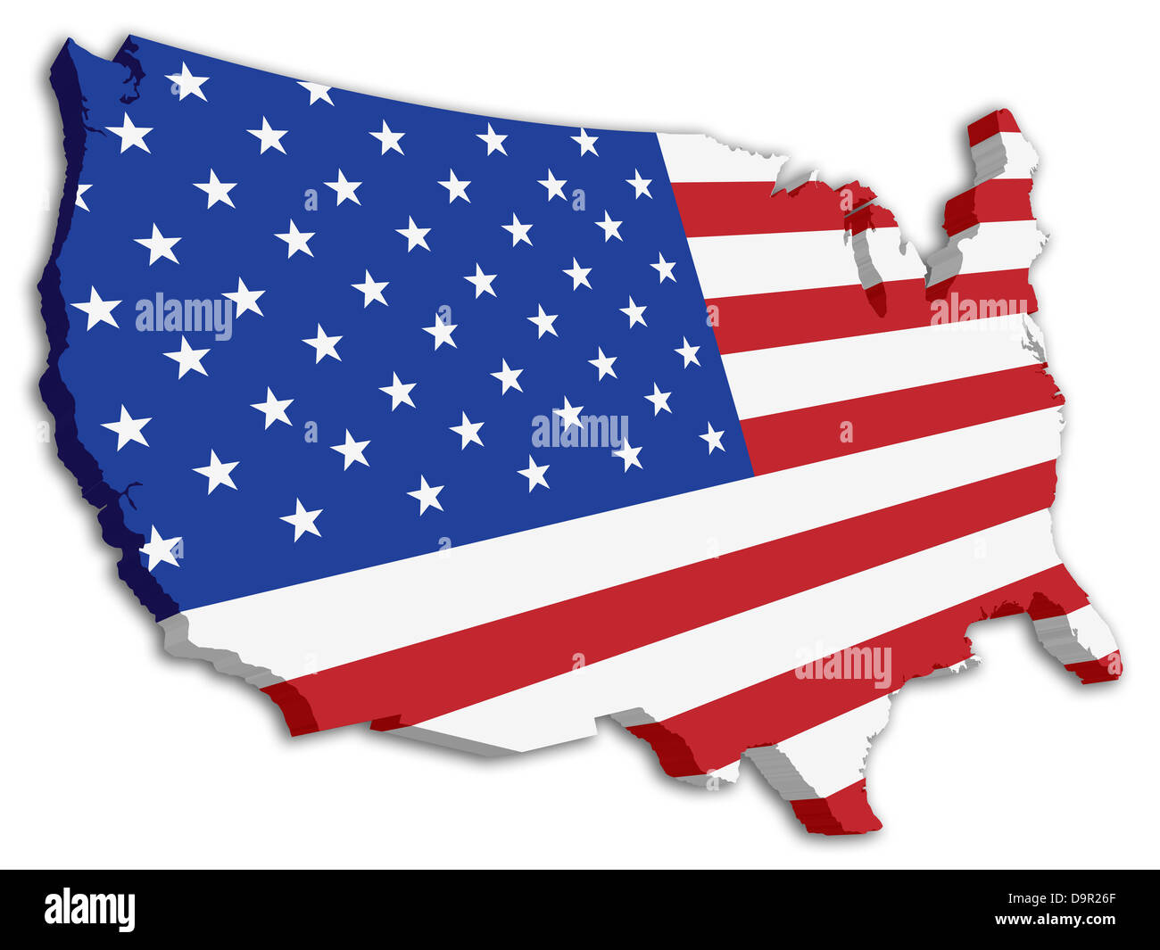 Eine 3D Karte der USA mit Flagge der Vereinigten Staaten von Amerika Stockfoto