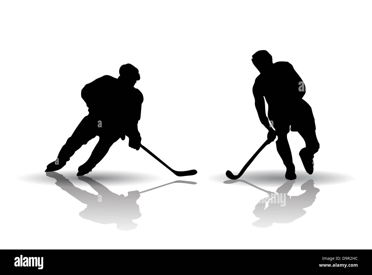 Vektor aus Eishockey und Feldhockey Spieler Silhouetten Stockfoto