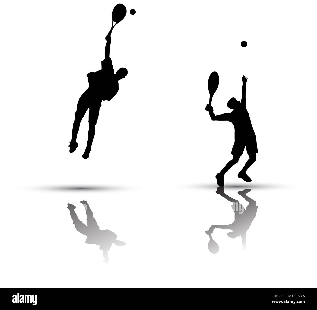 Vektor-Tennis-Spieler-Silhouette auf weißem Hintergrund Stockfoto