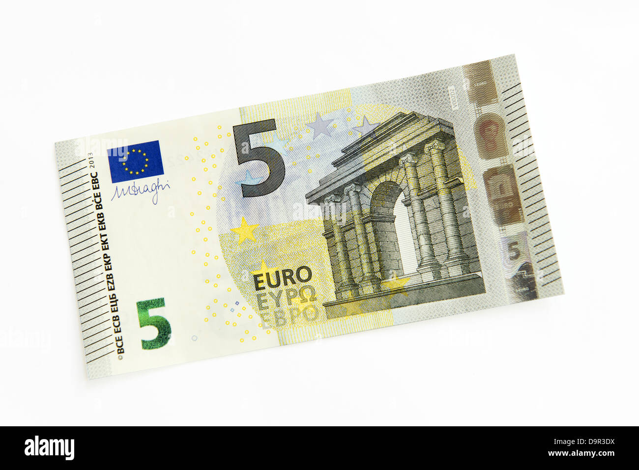 Neue fünf-Euro-Banknote, ausgestellt im Jahr 2013 Stockfoto