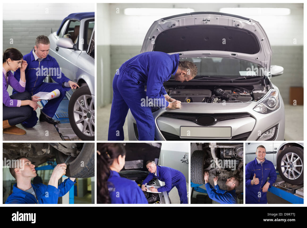 Collage der Mechaniker bei der Arbeit Stockfoto