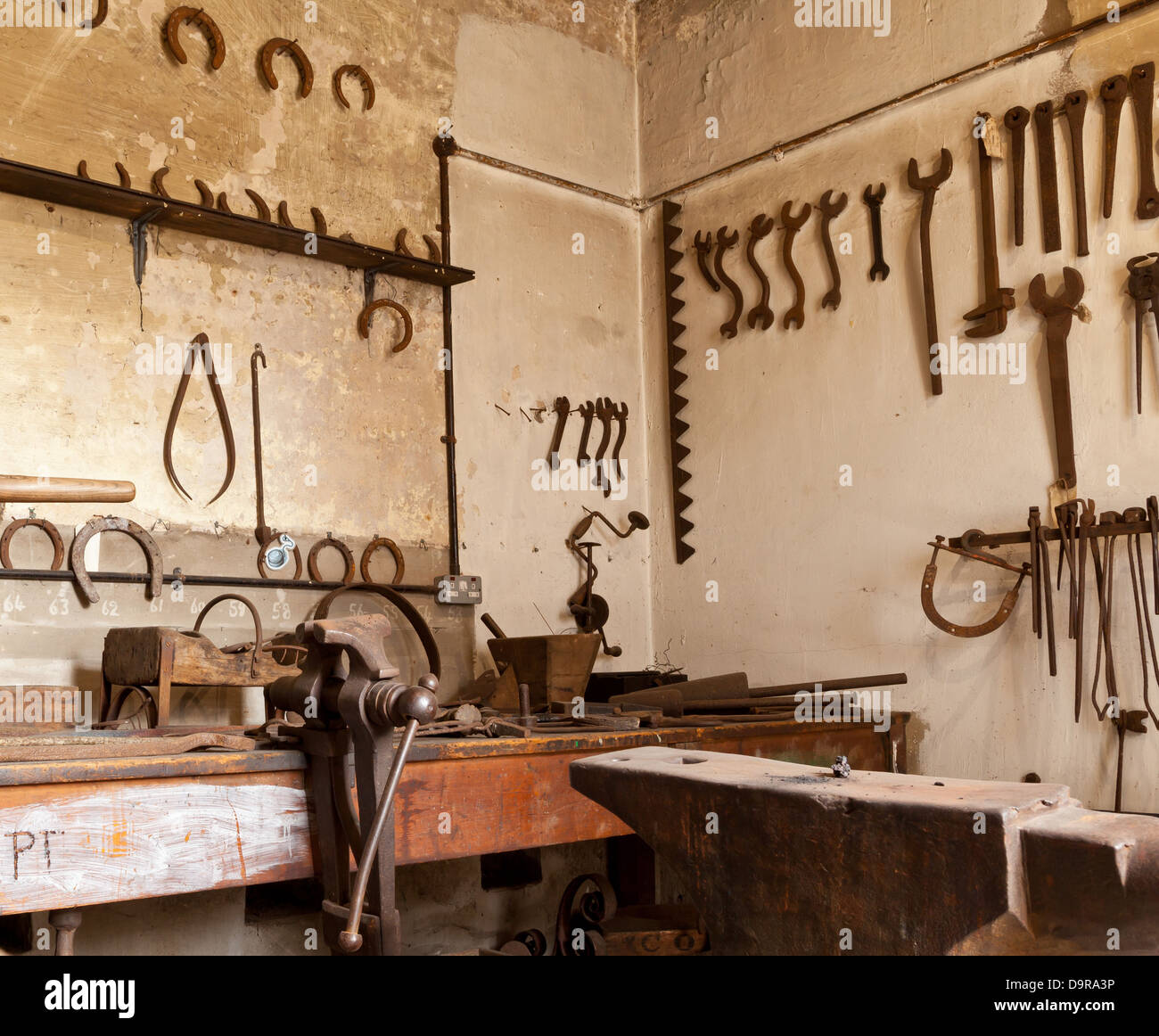 Lincoln - viktorianischer Schmied Schmiede Ausstellung im Museum des Lincolnshire Lebens; Lincoln, Lincolnshire, UK, Europa Stockfoto